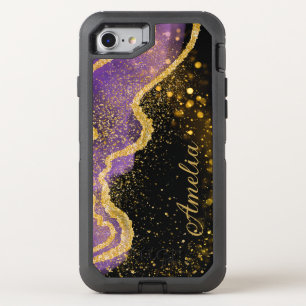 Elegant Glitter monogrammed Name OtterBox Defender iPhone SE/8/7 Case