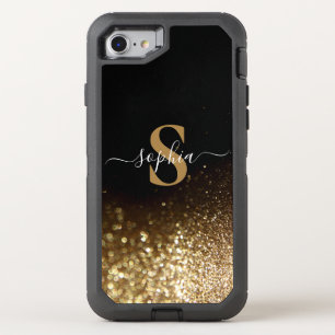 Elegant Glitter monogrammed Name OtterBox Defender iPhone SE/8/7 Case