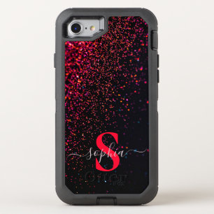 Elegant Glitter monogrammed Name OtterBox Defender iPhone SE/8/7 Case