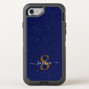 Elegant Glitter monogrammed Name OtterBox Defender iPhone SE/8/7 Case