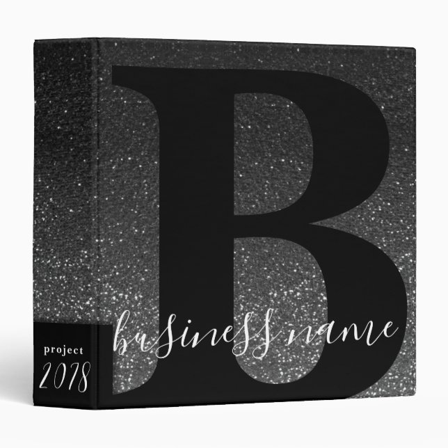 Elegant Glitter Monogrammed Wedding Cookbook 3 Ring Binder (Front/Spine)