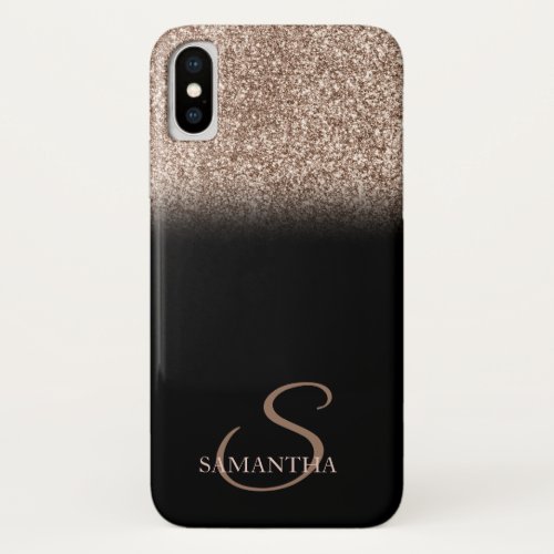 Elegant Glitter Ombre Black Monogram iPhone X Case