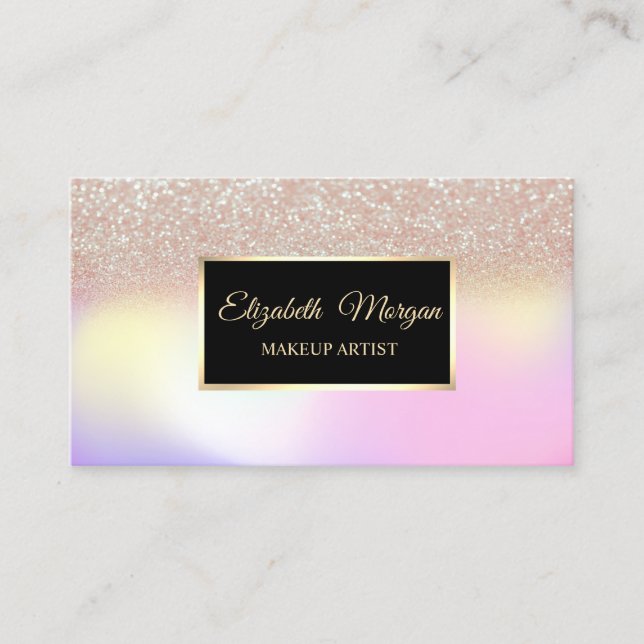 Elegant Glitter Ombre Holographic Frame Business Card (Front)