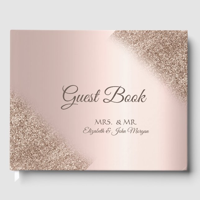 Elegant Glitter Ombre Rose Gold Wedding  Guest Book (Front)
