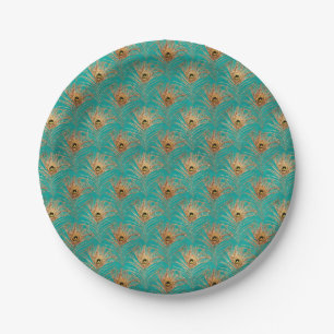Elegant Glitter Peacock Feathers Pattern  Paper Plates