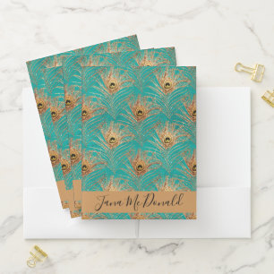 Elegant Glitter Peacock Feathers Pocket Folder