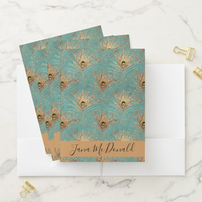 Elegant Glitter Peacock Feathers  Pocket Folder (In Situ)