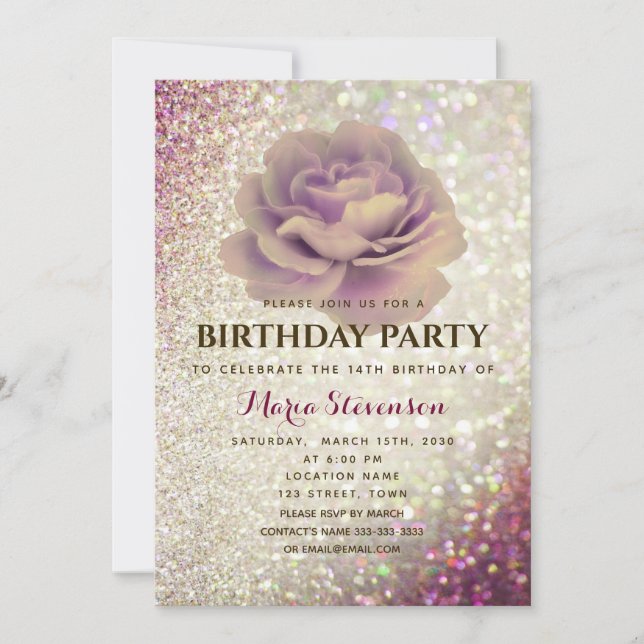 Elegant Glitter Pink Birthday Invitation (Front)