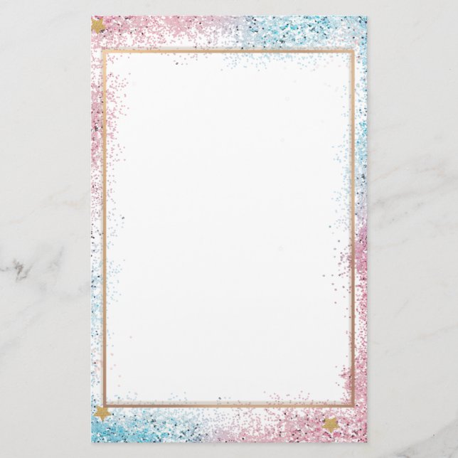 Elegant glitter pink blue stationery 5.5" x 8.5" (Front)