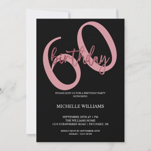 Elegant Glitter Pink Calligraphy Birthday Invitati Invitation
