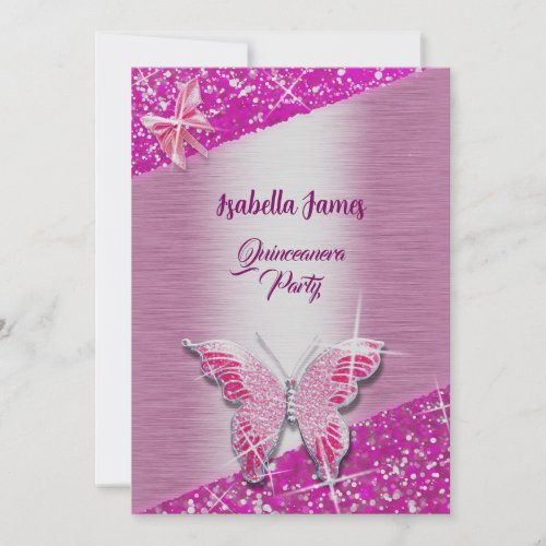elegant glitter pink foil sparkle Butterfly classy Invitation