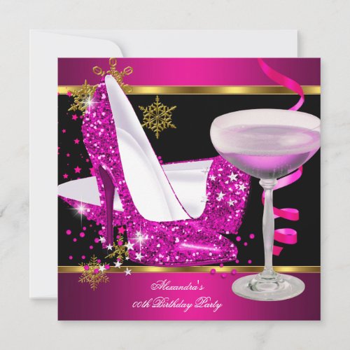 Elegant Glitter Pink Gold Champagne High Heel Invitation