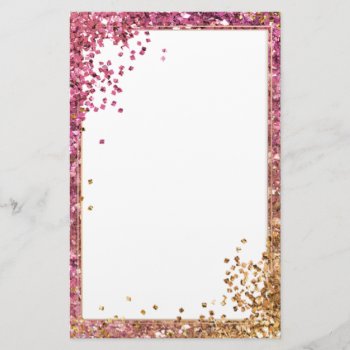 Elegant Glitter Pink Gold Stationery 5.5" X 8.5" by aquachild at Zazzle
