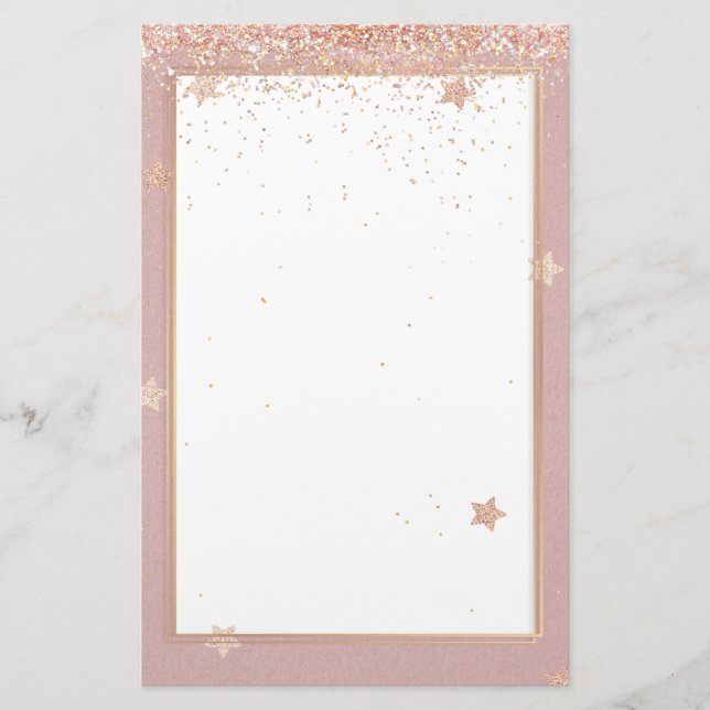 Elegant glitter pink gold stationery 5.5" x 8.5" (Front)