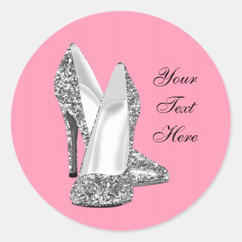 Elegant Glitter Pink High Heel Shoe Stickers