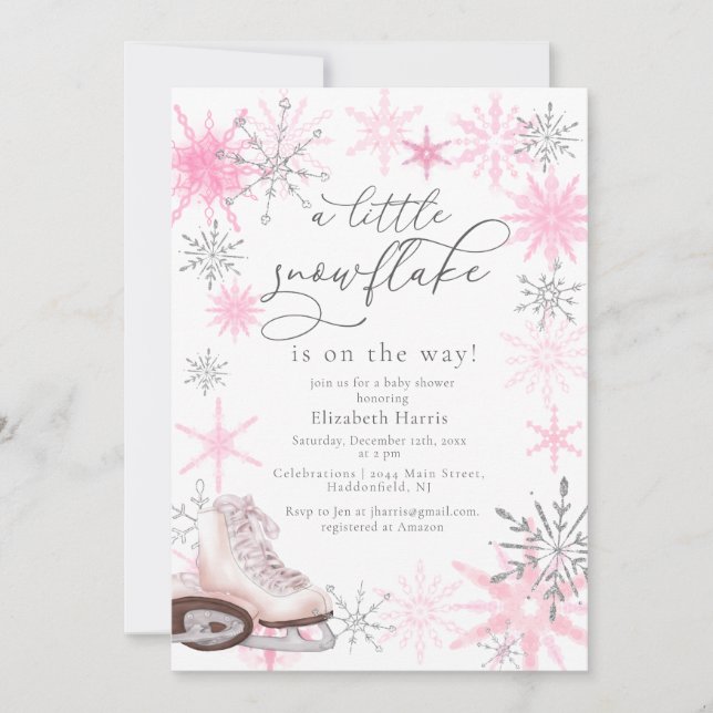 Elegant Glitter Pink Little Snowflake Baby Shower Invitation (Front)