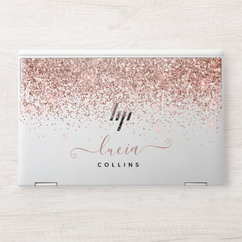 Elegant glitter pink ombre block monogram HP laptop skin