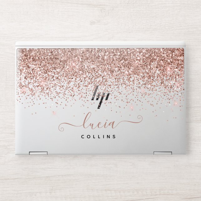 Elegant glitter pink ombre block monogram HP laptop skin (Front)
