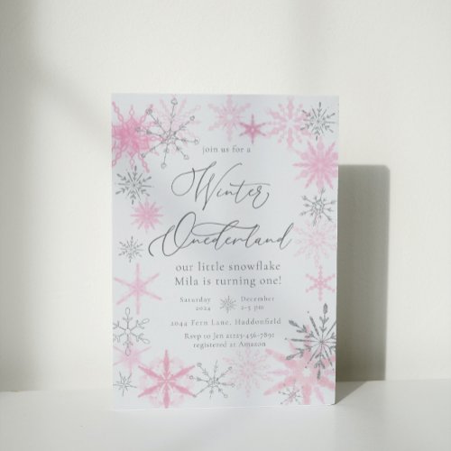 Elegant Glitter Pink Onederland First Birthday Invitation