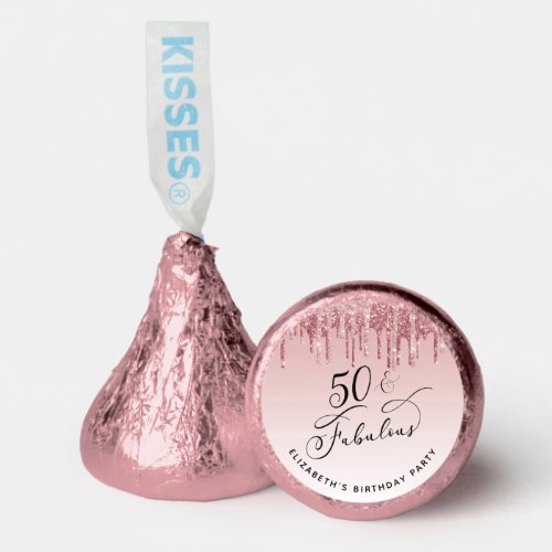 Elegant Glitter Pink Rose Gold 50th Birthday Party Hersheys Kisses
