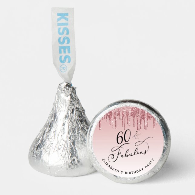 Elegant Glitter Pink Rose Gold 60th Birthday Party Hershey®'s Kisses® (Front)