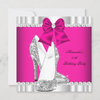 Elegant Glitter Pink Silver Glamour High Heel Invitation