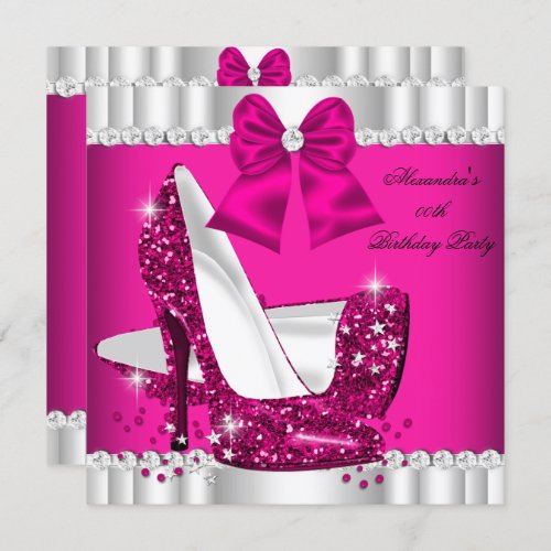 Elegant Glitter Pink White Glamour High Heel Invitation