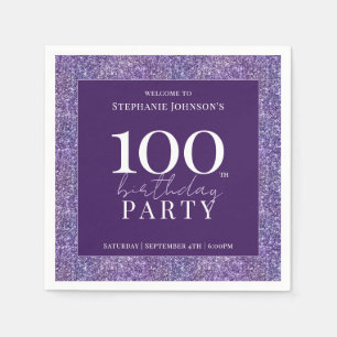 Elegant Glitter Purple 100th Birthday Party Napkins