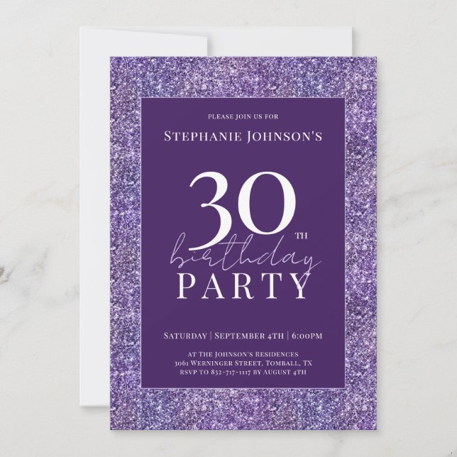 Elegant Glitter Purple 30th Birthday Party Invitation (Front)