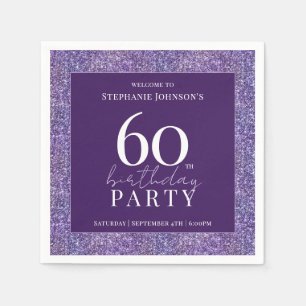 Elegant Glitter Purple 60th Birthday Party Napkins