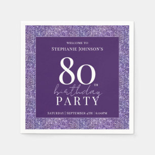 Elegant Glitter Purple 80th Birthday Party Napkins