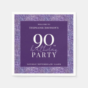 Elegant Glitter Purple 90th Birthday Party Napkins