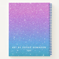 Elegant Pink Purple Glitter Sketchbook Name Script Notebook