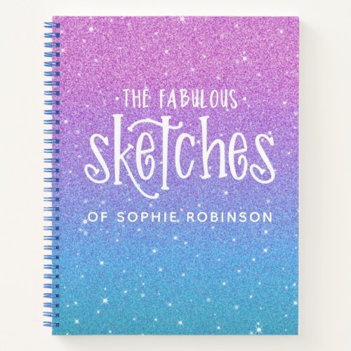 Elegant Glitter Purple Blue Ombre Sketchbook Notebook