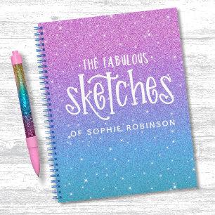 Elegant Glitter Purple Blue Ombre Sketchbook Notebook