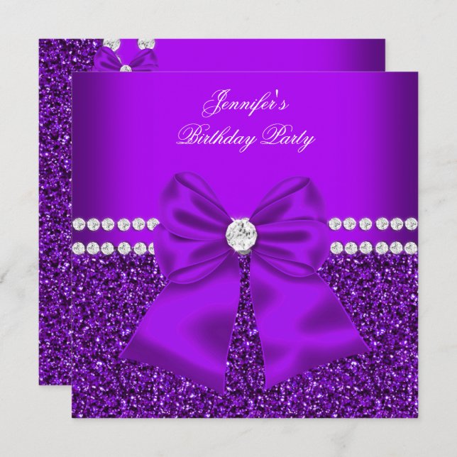 Elegant Glitter Purple Diamonds Birthday 2 Invitation (Front/Back)