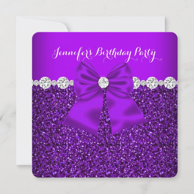 Elegant Glitter Purple Diamonds Birthday 3 Invitation (Front)