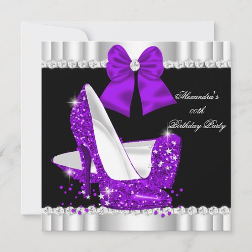 Elegant Glitter Purple Glamour High Heels Invitation