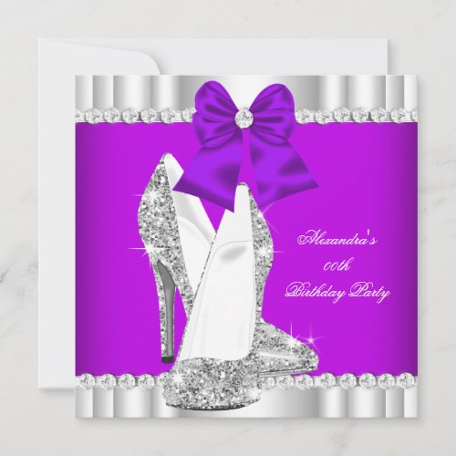 Elegant Glitter Purple Glamour High Heels Silver 2 Invitation