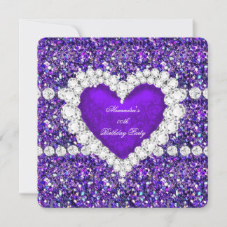 Elegant Glitter Purple Heart Birthday Party Invitation