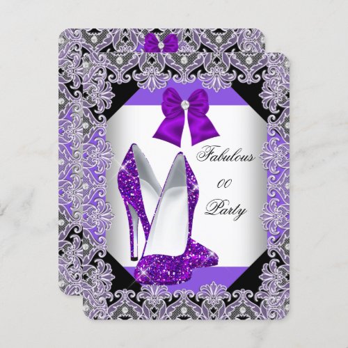 Elegant Glitter Purple Stiletto Fabulous Party Invitation