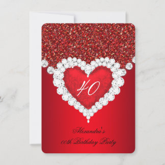 Elegant Glitter Red Diamond Heart Birthday Invitation