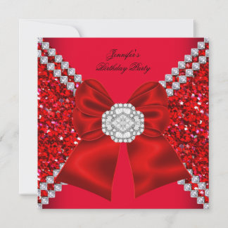 Elegant Glitter Red Diamonds Birthday Party Invitation