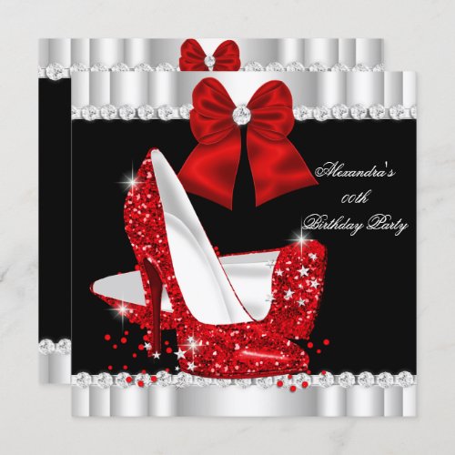 Elegant Glitter Red Glamour High Heels Birthday Invitation