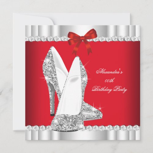 Elegant Glitter Red Glamour High Heels Silver 3 Invitation