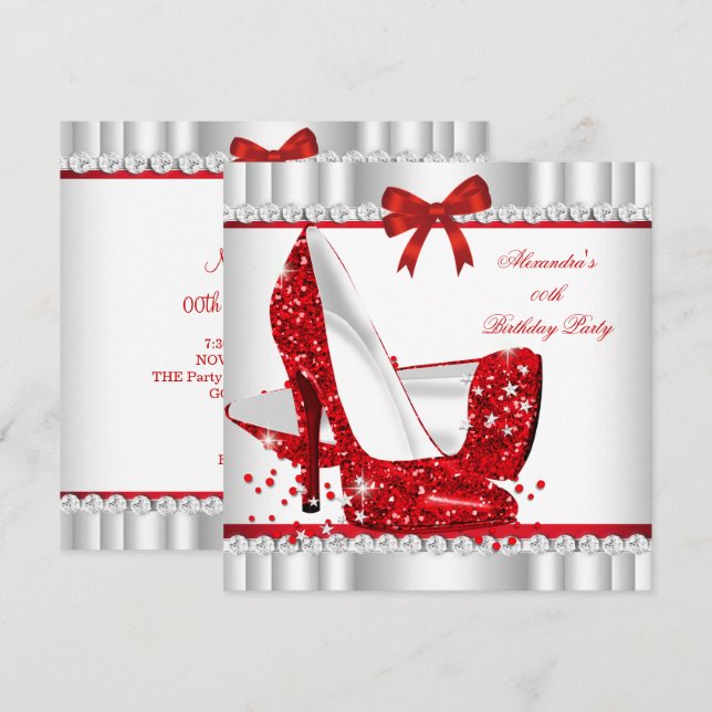 Elegant Glitter Red Glamour High Heels Silver 3a Invitation (Front/Back)