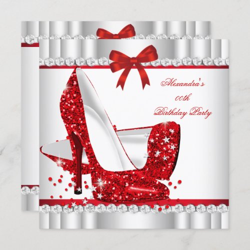 Elegant Glitter Red Glamour High Heels Silver 3a Invitation