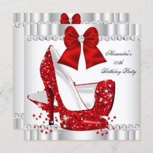 Elegant Glitter Red Glamour High Heels White Invitation