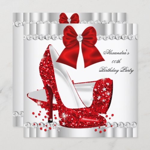 Elegant Glitter Red Glamour High Heels White Invitation