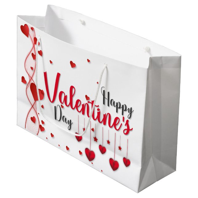 Elegant Glitter Red Happy Valentine's Day Large Gi Gift Bag (Front Angled)